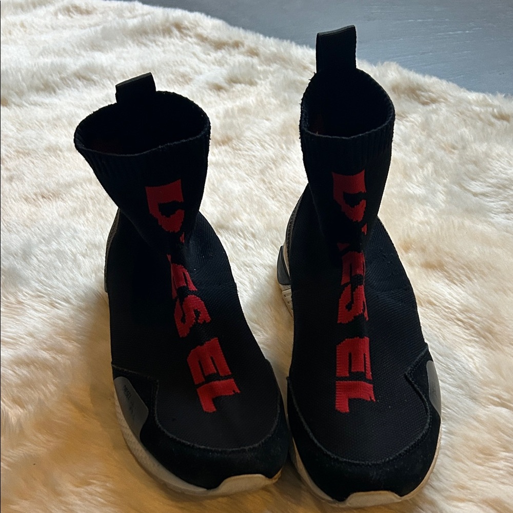 Diesel Black and Red High-Top Sneakers - was $275